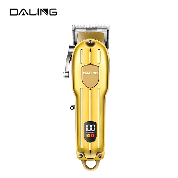 DALING DL-1538 professional hair clipper, transparent usb body electric male hair clipper Professional hair trimmer for men Hair Trimmer With Wireless Rechargeable Visor (Gold)