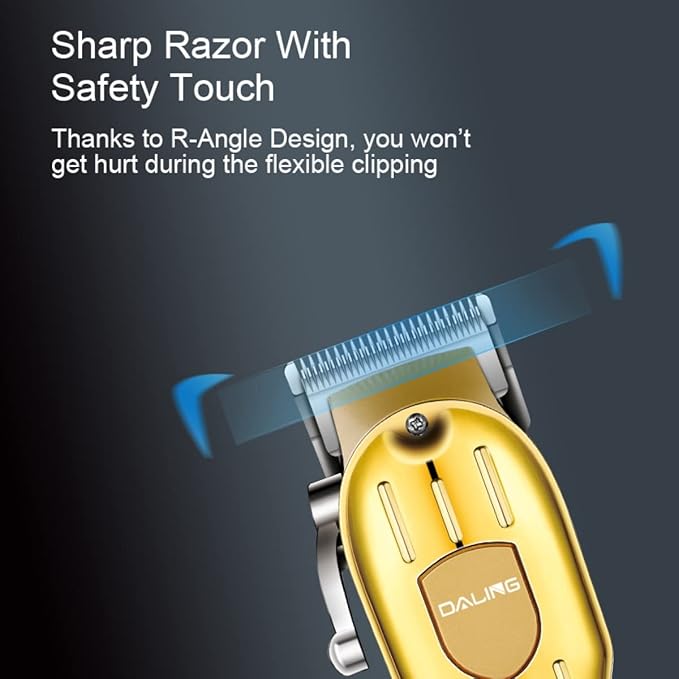DALING DL-1538 professional hair clipper, transparent usb body electric male hair clipper Professional hair trimmer for men Hair Trimmer With Wireless Rechargeable Visor (Gold)