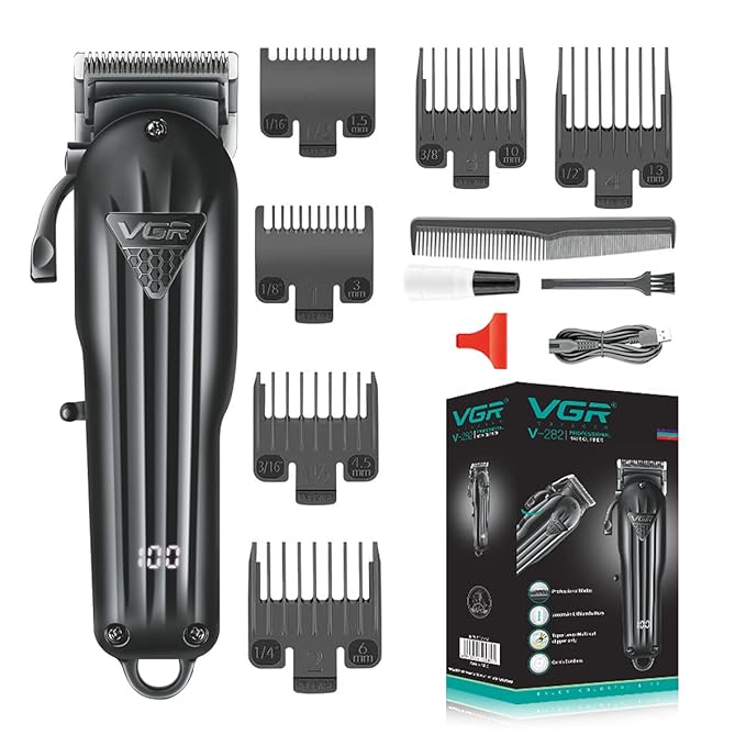 VGR V-282 Salon Series Professional Digital Display Cordless Hair Clipper Electric Hair Cutter Kit Wireless Hair Grooming Trimmers Set, Rechargeable Li-ion Battery 2000mAh 200 minutes Runtime