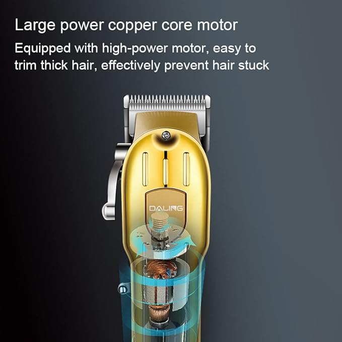 DALING DL-1538 professional hair clipper, transparent usb body electric male hair clipper Professional hair trimmer for men Hair Trimmer With Wireless Rechargeable Visor (Gold)