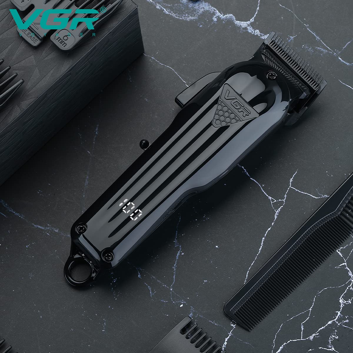 VGR V-282 Salon Series Professional Digital Display Cordless Hair Clipper Electric Hair Cutter Kit Wireless Hair Grooming Trimmers Set, Rechargeable Li-ion Battery 2000mAh 200 minutes Runtime