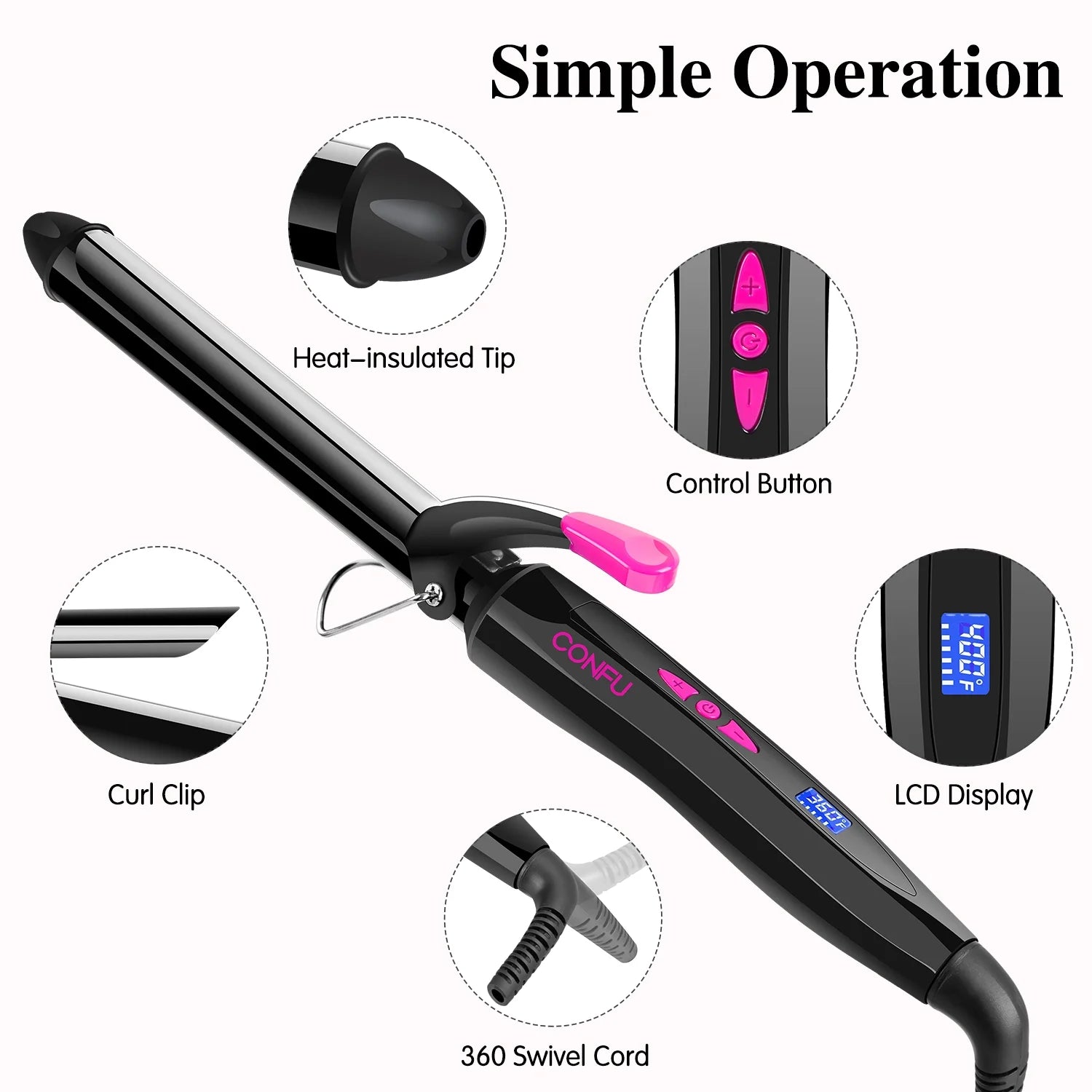 CONFU Hair Curler With LCD Display with Ceramic Coating Barrel