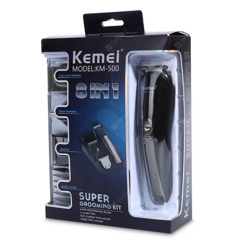 Kemei KM-500 Professional 8 in 1 Super Grooming Kit Cordless Hair Beard Trimmer Shaver Clipper for Men
